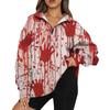 Women's Fashion Casual Long Sleeve Halloween Printed Zipper Turtleneck Drop Shoulder Sweatshirt Top