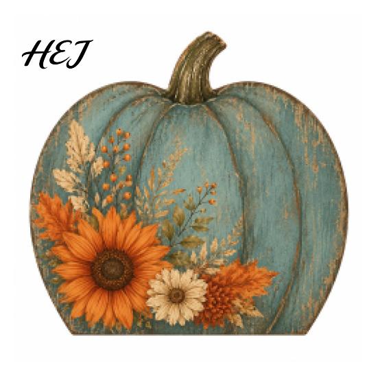 Holiday Window Sill Decor Thanksgiving Fall Pumpkin Table Decoration, Rustic Block Wooden Sign, Autumn Vintage Farmhouse Tabletop Centerpiece