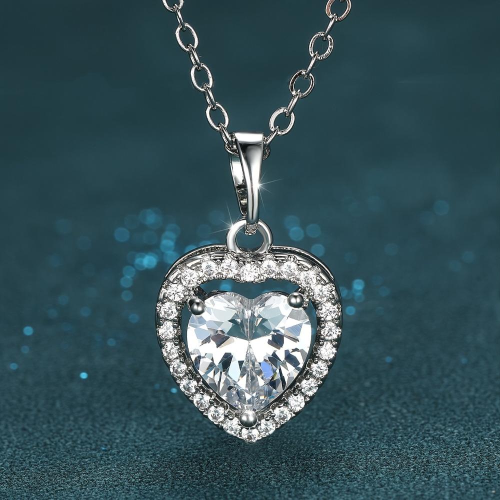 Luxury Female White Crystal Love Heart Pendant Necklace For Women Trendy Silver Color Wedding Chain Necklace Jewelry Gift