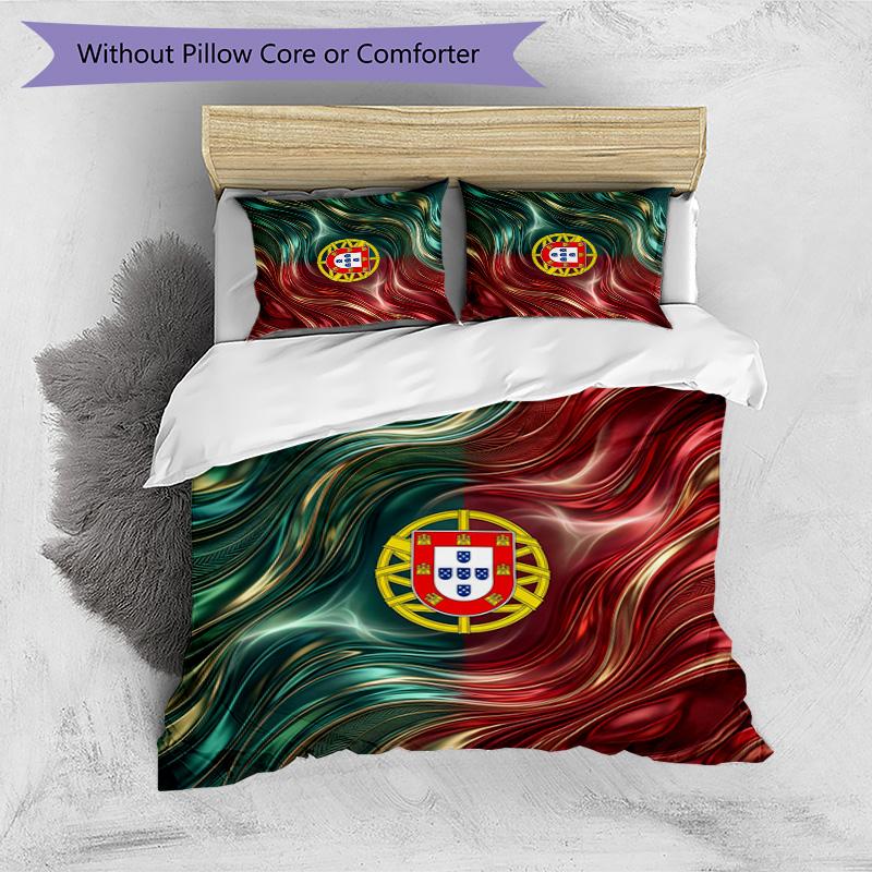 Portugal Football Printed Bedding 3 Piece Set Cozy Breathable Bed Cover Set as Housewarming Holiday Gift