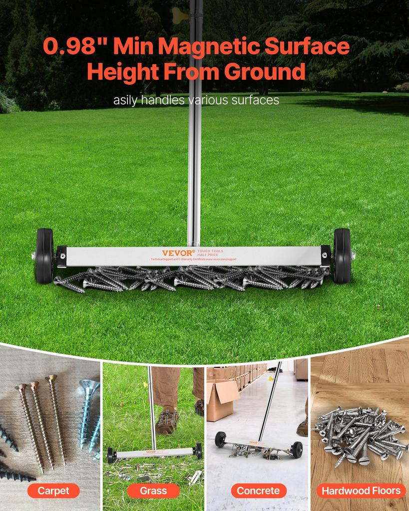 Magnetic Sweeper with Wheels, 43 cm, 4.5 kg Load Capacity, Lightweight Magnetic Pickup Sweeper with Adjustable Handle, Pick Up Nails and Screws, Easy