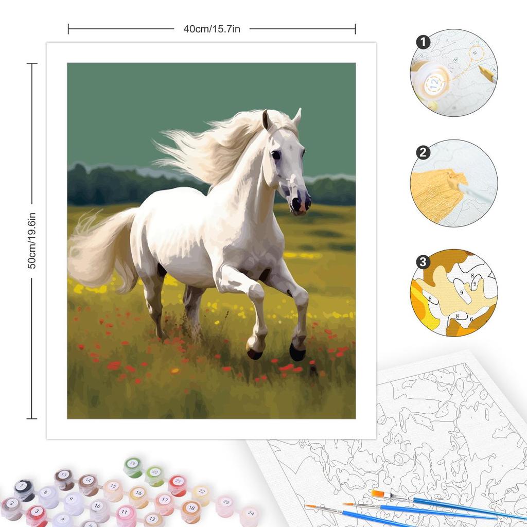 Рамка Белая Лошадь для рисования по номерам, наборы для взрослых, животное, сделай сам, рисунок по номерам, краска на холсте, картина для домашнего декора, 40x50 см