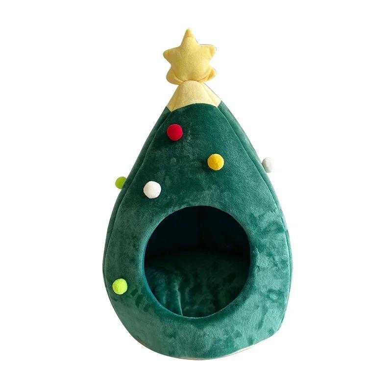 1 Pcs House Pet Supplies Pet Beds Christmas Tree Cat Litter Kennel Winter Warm Pet Litter Winter Cat