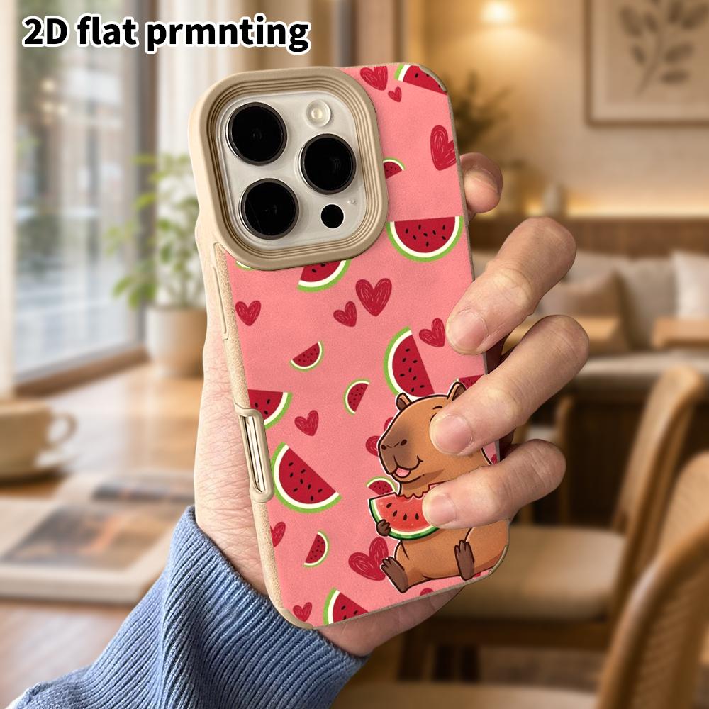 Phone Case: Lambskin 2D Flat Samsung Galaxy A34 A35 M05 M06 S20 S22 S21 FE Plus 5G Protective Case, Watermelon Capybara, Christmas and Halloween Gift