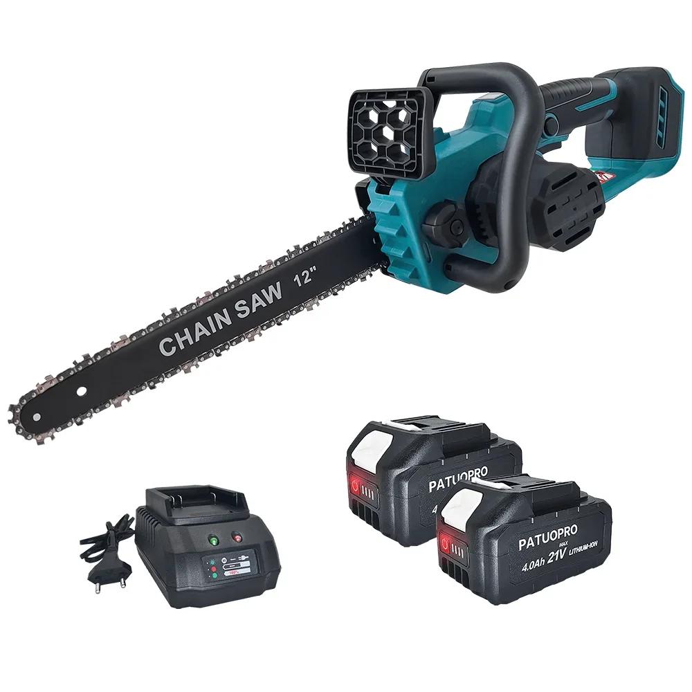 PATUOPRO 12inch Brushless Electric Chain Saw Cordless Chainsaw Woodworking Cutting Home Garden Power Tool For Makita 18V Battery