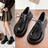 Loafers Women's Autumn and Winter 2024 New Retro Lace-up British Platform Single Shoes Round Head Muffin Bottom Small Leather Shoes Women