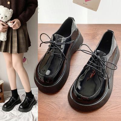 Лоферы женские осень и зима 2025 новые ретро туфли на шнуровке британские туфли на платформе с круглым носком и подошвой-бубликом маленькие кожаные туфли женские