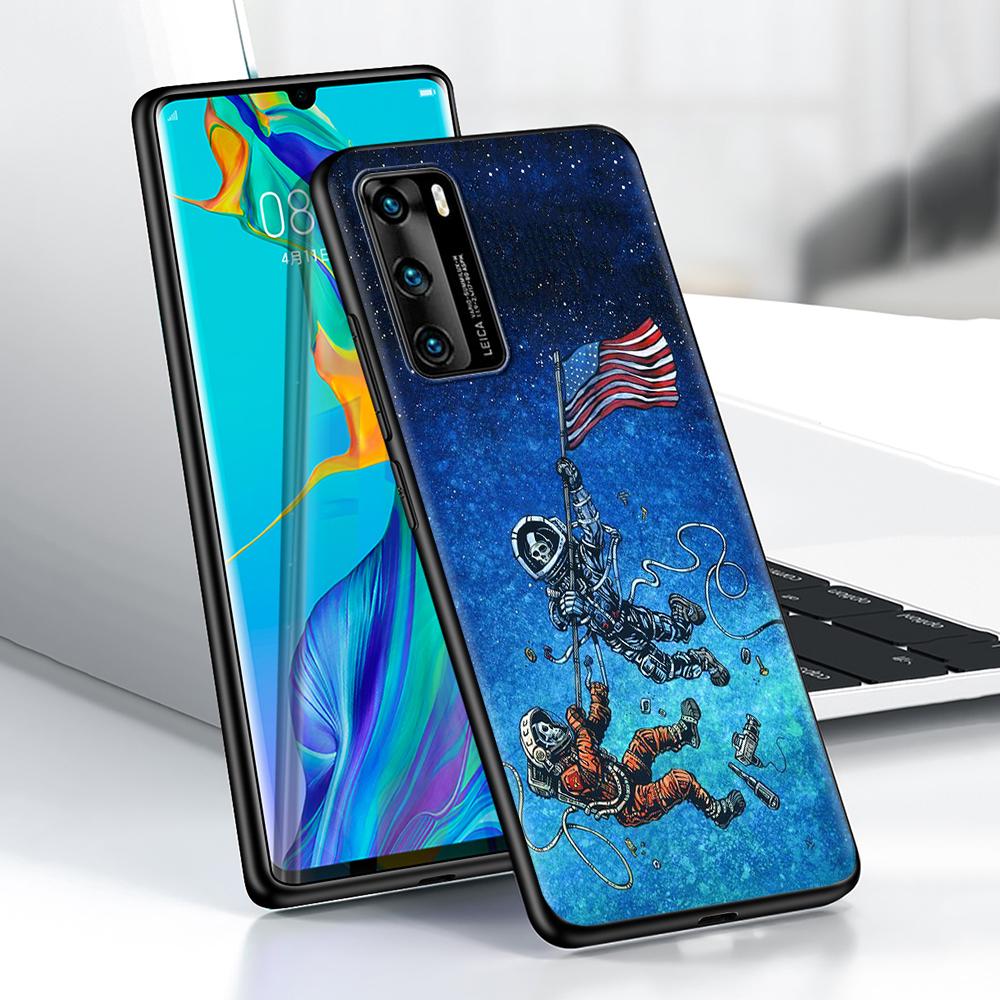 Чехол с забавным космическим космонавтом для Huawei P30 P Smart Z P40 Lite E P20 Y6 Y7 Y9 Honor 8X Play 9A 50 20 Pro, черный мягкий чехол