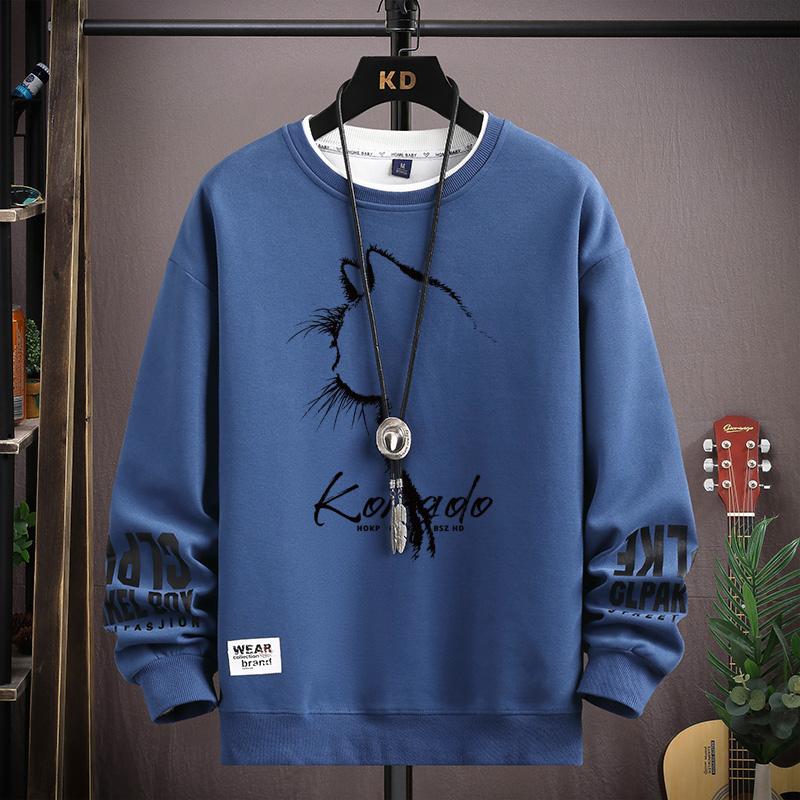 Spring  Autumn Men's Sweatshirt Japan Cartoon Cat Sportswear Long Sleeved O Neck T-shirt  Harajuku High Street Men Clothing 2024