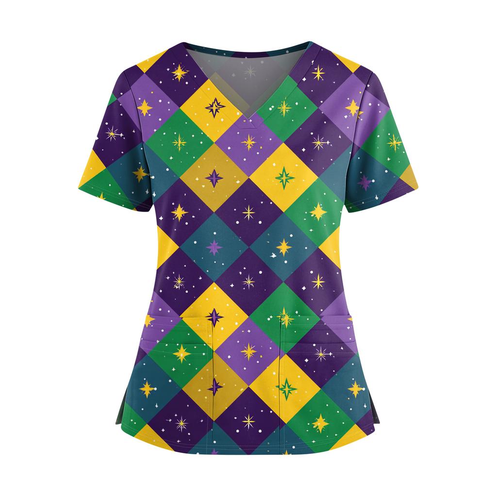 Женская футболка для сиделки с принтом, V-образным вырезом, двумя карманами, короткими рукавами, разрезом по подолу, униформа для сиделки