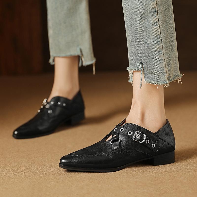 Мода 2025 Новые женские туфли-лодочки Толстый каблук Модные Острый носок Зрелая Натуральная кожа Весна Лето Базовые Офисные Женские Туфли на каблуке