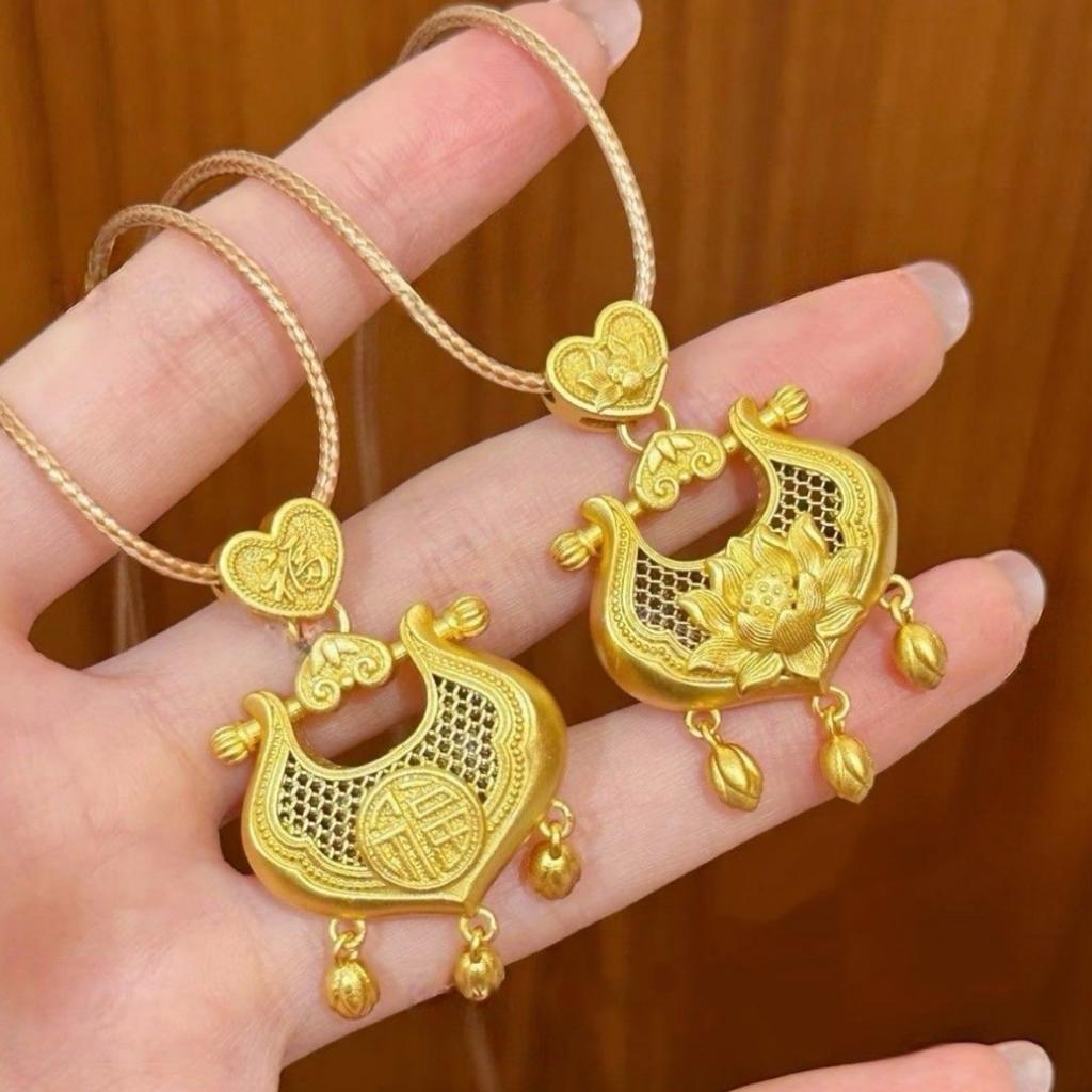 Silver Ruyi Lily Flower Tassel Lock Pendant New Chinese Style Long Sweater Chain Necklace Accessory Jewelry