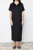 Women's Fashion Black Polo Neck Short Sleeve Midi Twist Textured Knitted Dress