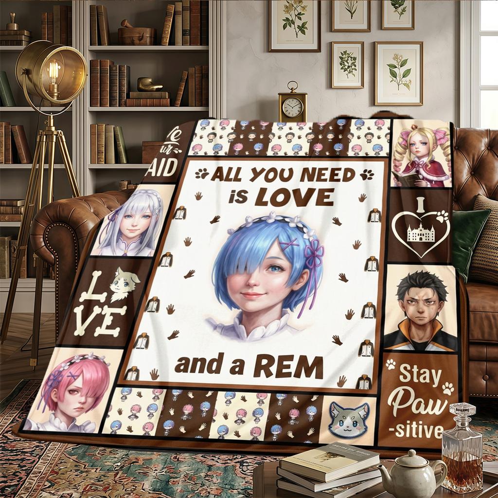 Re Zero Flannel Blanket Warm Comfortable Printed, For Bedrooms, Travel -HE45