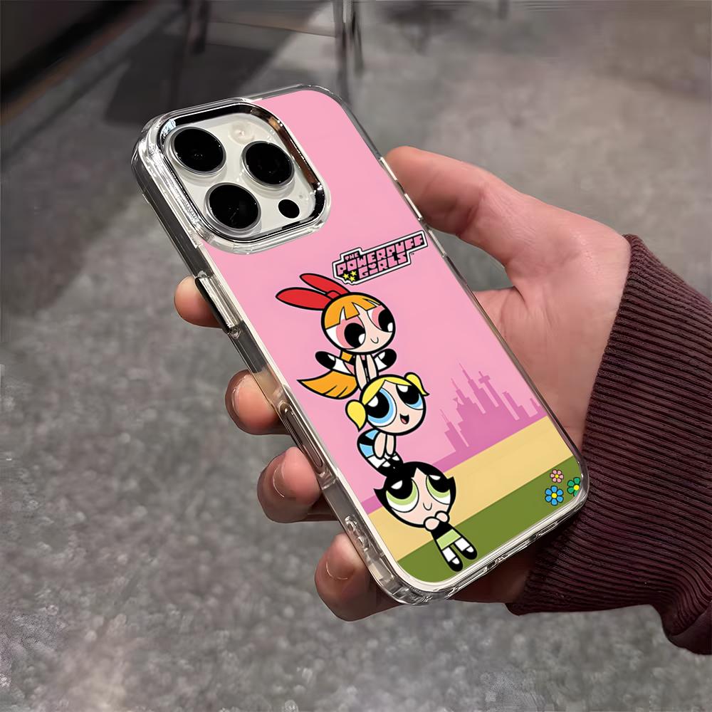 Чехол для телефона P-Powerpuff Girls Милый для iPhone 17 Air 16 E 15 14 13 12 11 Plus Pro Max Гальванизированный Прозрачный Мягкий Корпус