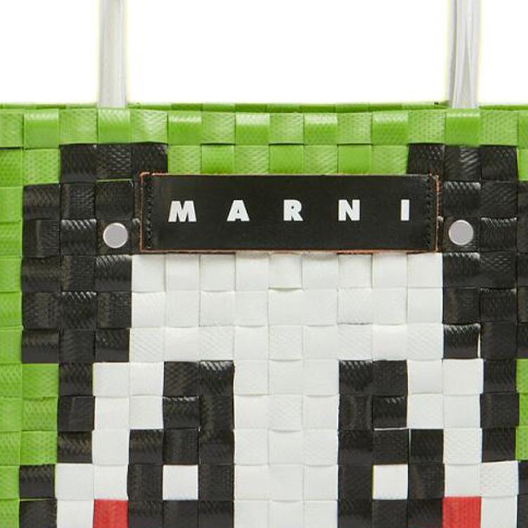 Marni Market Letter Patch Woven Fabric Polypropylene Tote Bag Women Tote Bags Green SHMH0063JJRF08100V30