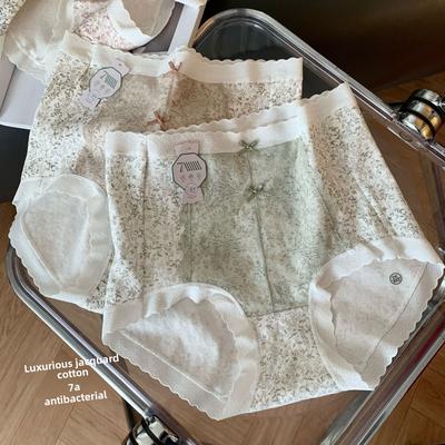 Женское хлопковое нижнее белье большого размера с цветочным жаккардом, высокой талией, защипами на бедрах, антибактериальной ластовицей и расширенной ластовицей