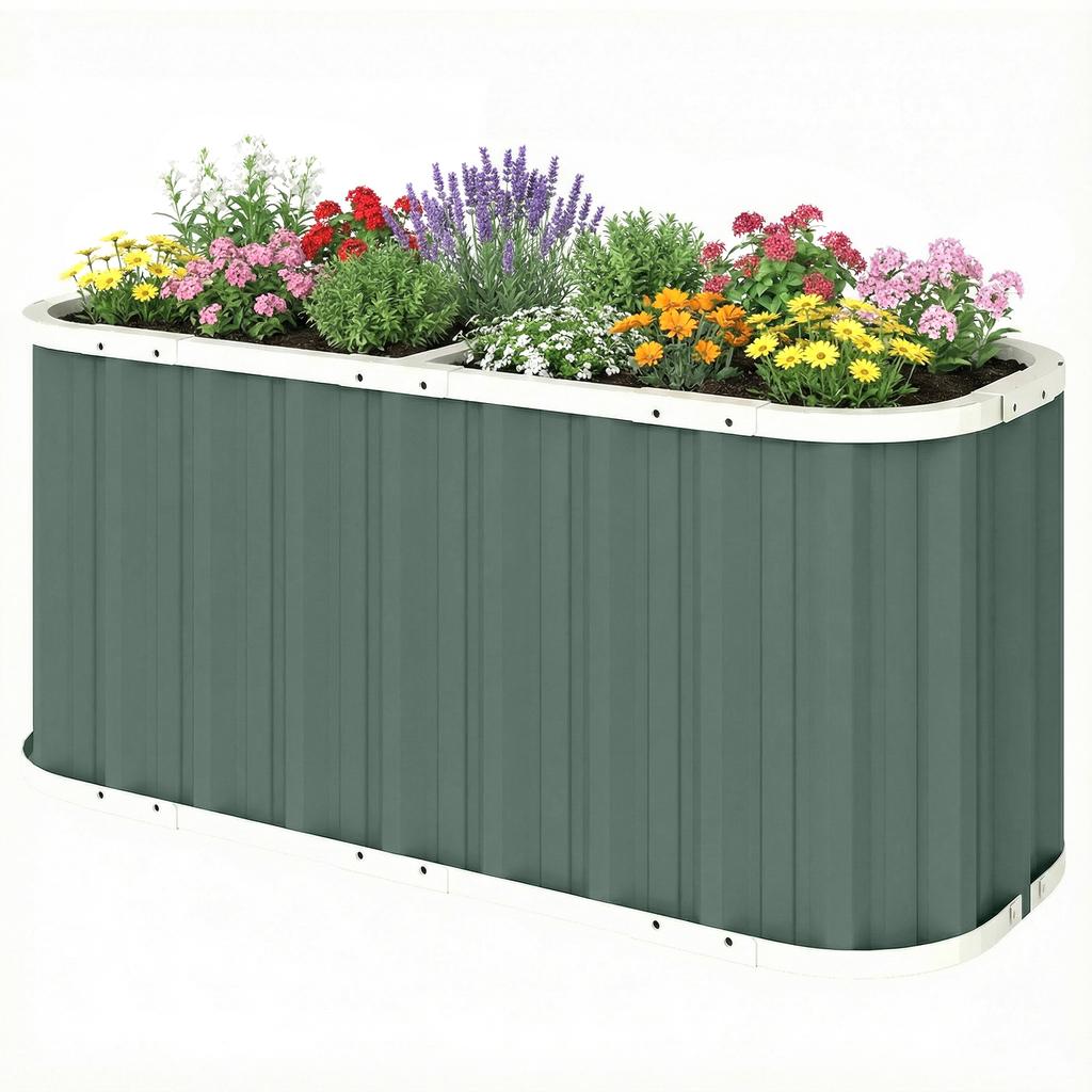 Raised Garden Bed Metal 136 x 53 x 61 cm Deep Garden Bed with Protective Edges Plant Labels Gloves Open Bottom