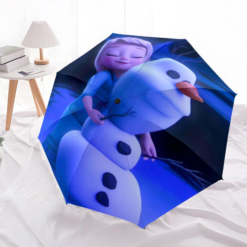 Elsa & Olaf Snowman Automatic Open/CloseUmbrella-CuteUmbrella with Cute Design, Portable 3-Fold Compact Umbrella for Men & Women, Valentine'