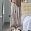 High-Quality Women's Retro Striped Wool Pants - Autumn/Winter Casual High-Waisted Slimming Straight-Leg with Wide-Leg Drape
