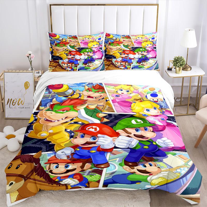 Super Mario Bros Adventure Print 3Pcs Bedding Setduvet Cover With 2 Bedropillowcase Home Birthday Gift
