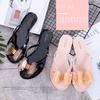 2024 Summer Women's Flip Flops Indoor Outdoor Slippers with Bow Casual Flat Bottom Slippers PVC Jelly Women's Beach Slides Shoes