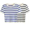 Women Fashion Striped Basic Cropped Knit Sweater Vintage O Neck Short Sleeve Female Pullovers Chic Tops