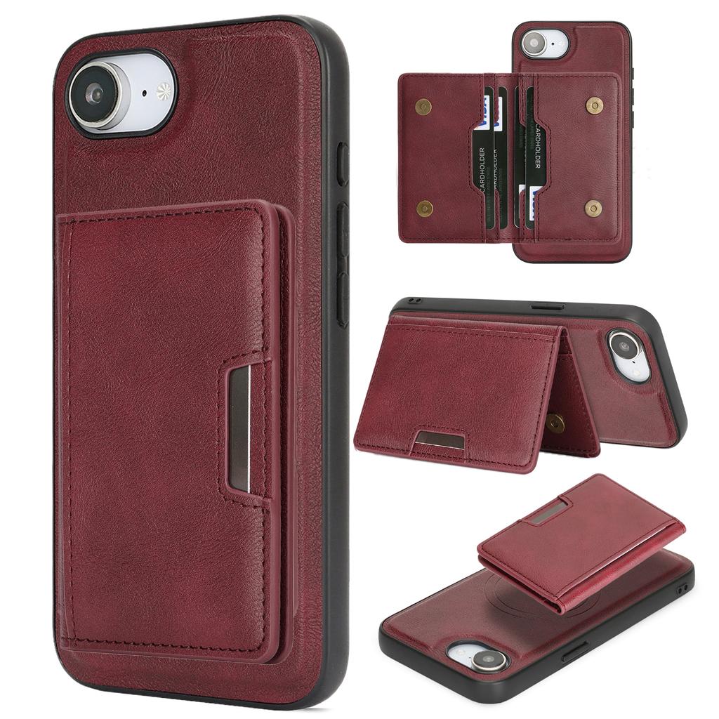 2 In 1 Case for IPhone 17e 16e 17 Promax Air 16 Pro Max 15 Plus 14 13 12 Magnetic 5 Cards Slots Leather Phone Cover