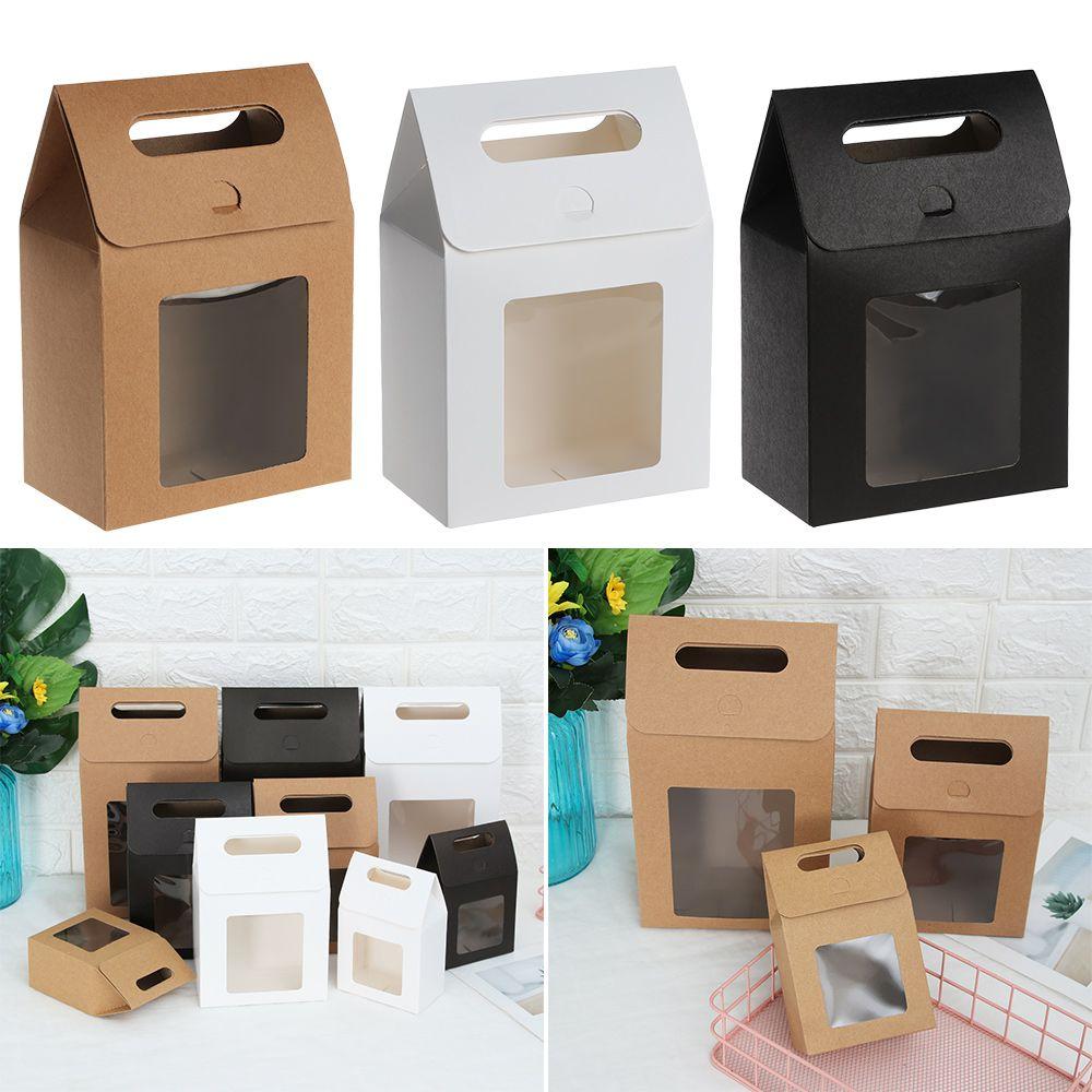 6Pcs Hot Kraft Paper Kids Gift Paper Gift Package Clear PVC Window Candy Wrapping Bag Present Case