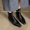 Inside and Outside Full Leather Square Head Rear Zipper Short Boots 2025 Autumn and Winter New Fashion Boots Korean Simple Retro Atmospheric Women's B