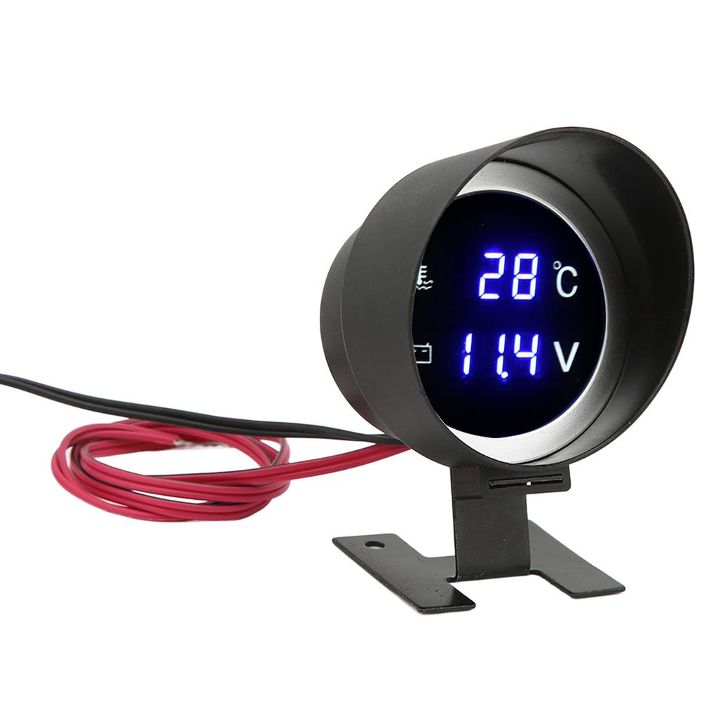 Round Digital Water Temperature Gauge LED Voltmeter DC 9V‑36V With Blue Light for Car Motorcycle ATV