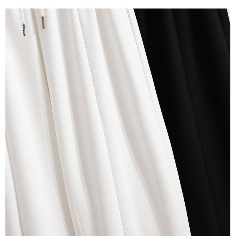 Dimanaf 2024 Plus Size Summer Long Pants Women Elastic Pants Loose Straight Casual Female Basic Trousers Wide Leg Pants White 5XL