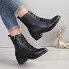 Shoes for Women Fashion Lace Up Women's Boots Autumn Pointed Toe Solid Chunky Heels Rubber Large Size Mature Short Boots