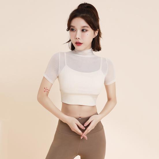 Женский летний топ для йоги Тонкий, быстросохнущий, хорошо пропускает воздух, короткие рукава, открытая талия, укороченный топ для бега, пилатеса, спортзала, упражнений