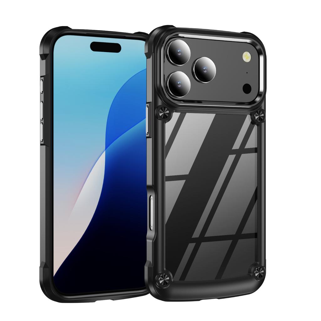 Металлический Чехол-Броня с Рамкой для Камеры для iPhone 17 16 15 14 13 12 11 Pro Max Air Plus Прозрачный Жесткий Акриловый Ударопрочный Чехол