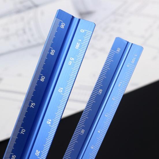 Алюминиевый сплав Инженерная масштабная линейка Высокоточный треугольный архитектурный чертежный инструмент Масштабная линейка Чертежные принадлежности