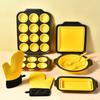 Nonstick Baking Pans, Silicone Bakeware Set with Press To Release Design, Oven Mitts, Spatula & Brush Flexible, BPA Free, Dishwasher & Oven Safe