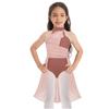 Детское гимнастическое танцевальное платье без рукавов для девочек, шифоновый лиф с рюшами, купальник, танцевальная одежда, костюм