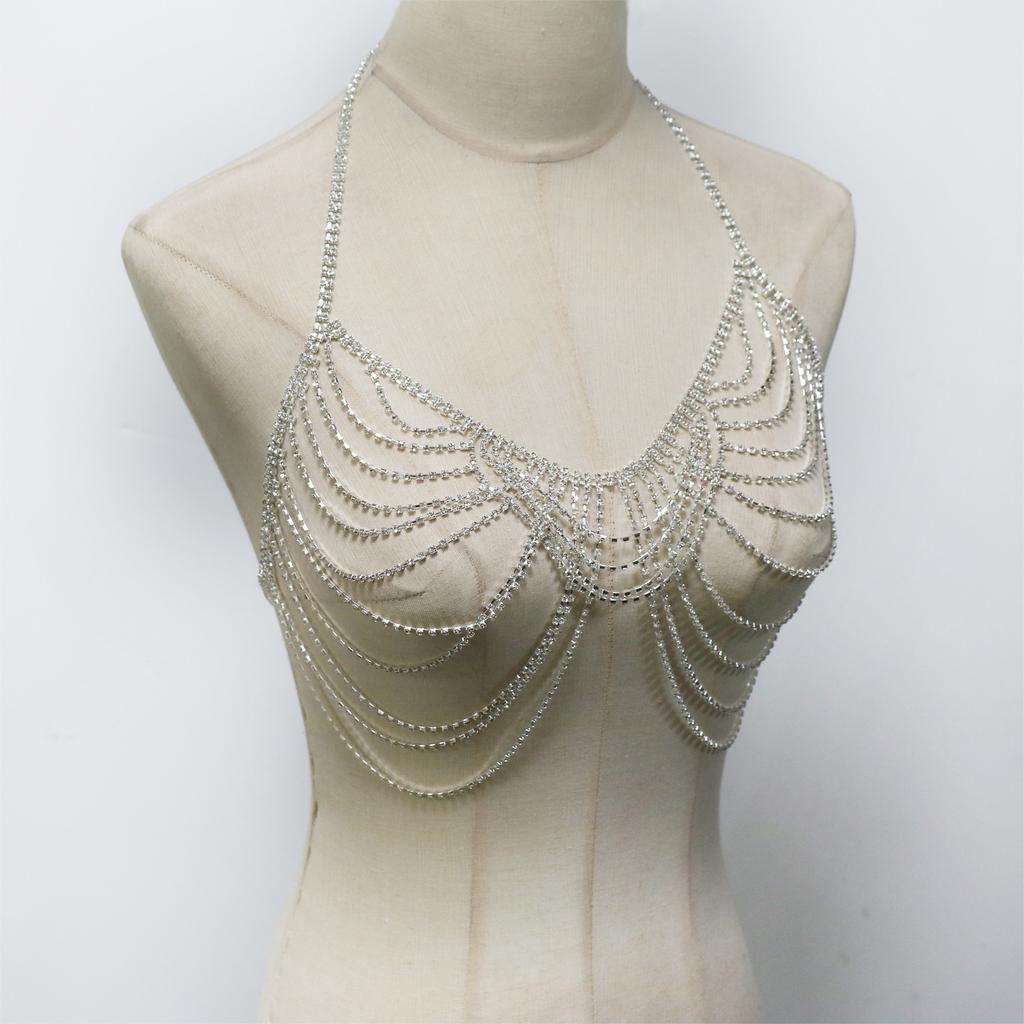 Sexy Breast Chain, Multi-Layer Fringed Rhinestone Breast Chain, Sexy Nightclub Wear Jewelry.