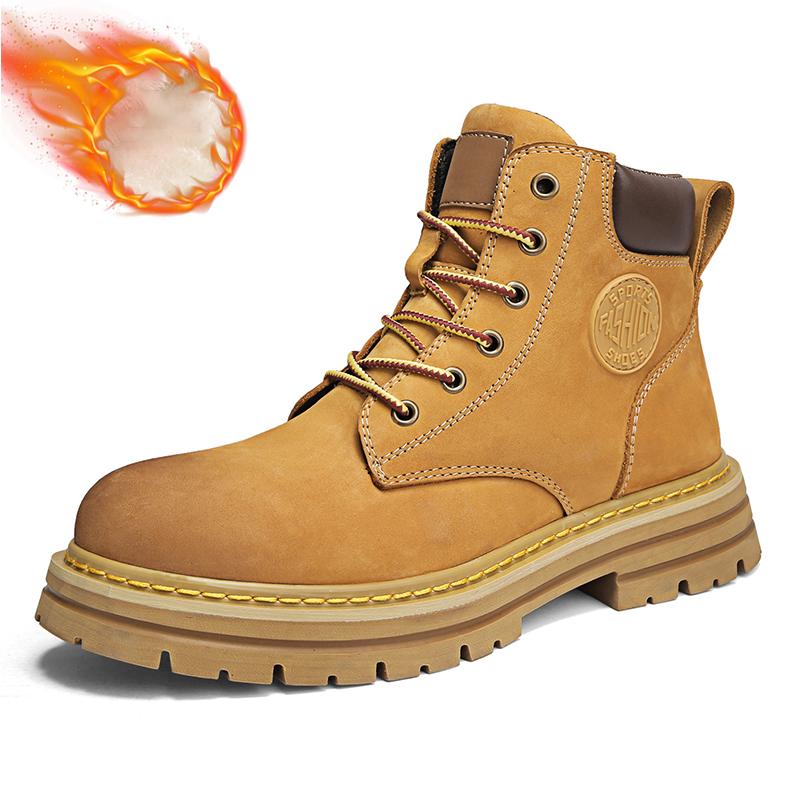 Модные ботинки из натуральной кожи без/с мехом, устойчивые мотоциклетные ботинки, рабочие ботинки с мягкой подошвой, нескользящие желтые ботинки для мужчин и женщин