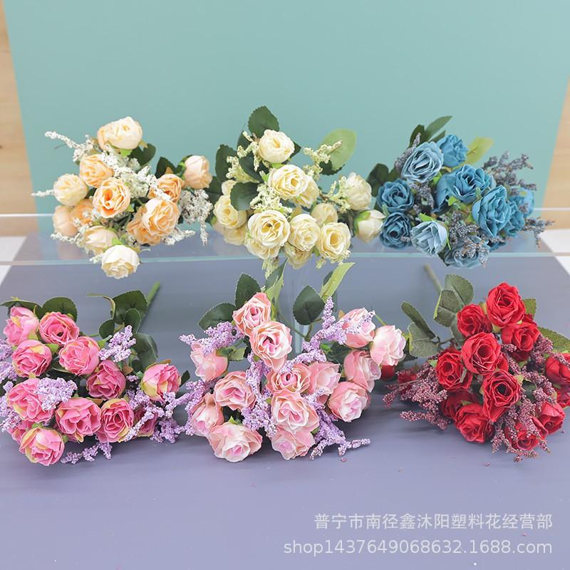 15-Head Nordic Mini Rose Bouquet Artificial Silk Flowers Wedding Decor Home Styling Photography Props