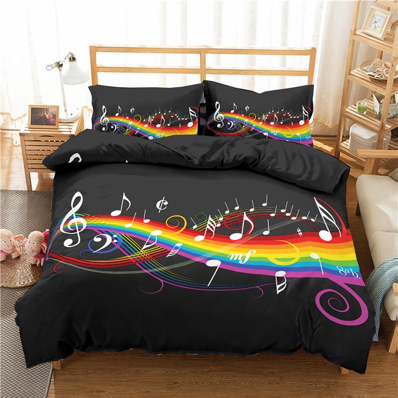 Colorful Music Note Duvet Cover Set King Queen Size Treble Clef Bedding Set Polyester Melody Music Creative Rhythmic Quilt Cover