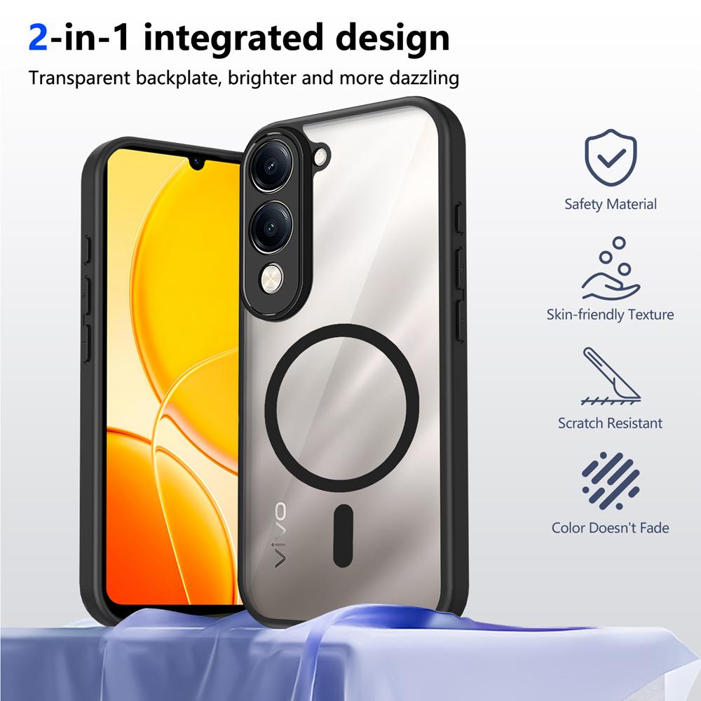 KEYSION Transparent Magnetic Phone Case for VIVO Y04 Y04s Soft Silicone+PC HD Clear Shockproof Back Cover for VIVO Y29s Y29t 5G