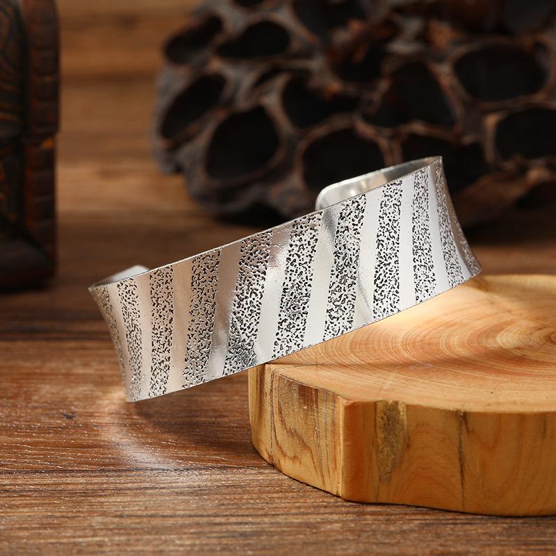 Retro Metal Wide Version Open Bracelet Personalized Silver Exotic Bracelet Women's Medieval Niche Accessories