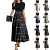 Women's Fashion Casual Belted Short Sleeve Round Neck Geometric Splicing Elegant Temperament Dresses