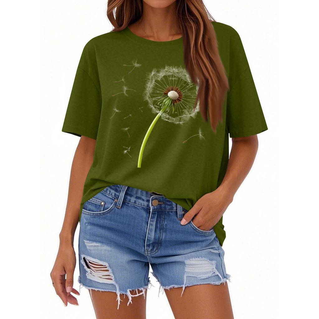 Женская повседневная свободная футболка с принтом, круглый вырез, пуловер, короткий рукав, топ