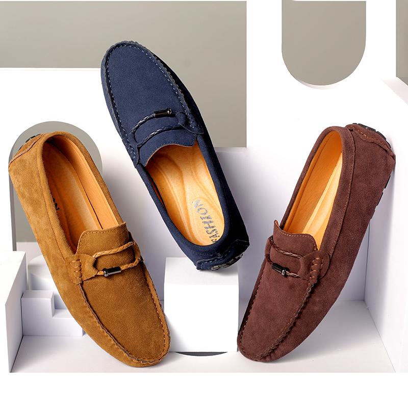 Loafers Men Fashion Suede Shoes Genuine Leather Slip-on Shoes Moccasins Soft Sole Driving Shoes Men Breathable Plus Size 38-49