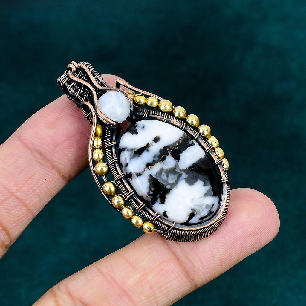 White buffalo turquoise pendant copper pendant gemstone pendant handmade pendant rainbow moonstone pendant gift for him wire wrapped pendant