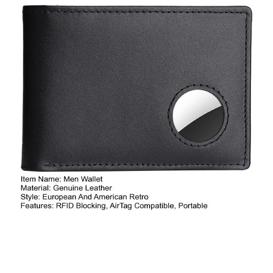 Men's Bifold Wallet Genuine Leather Wallet with Airtag Holder RFID Blocking Pocket