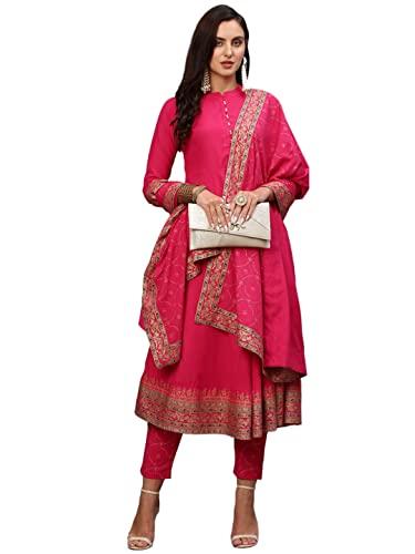 Gosriki Women'S Cotton Blend Solid Anarkali Kurta With Pant & Dupatta (Panchali-Rani-Gs_L_Pink_Large)